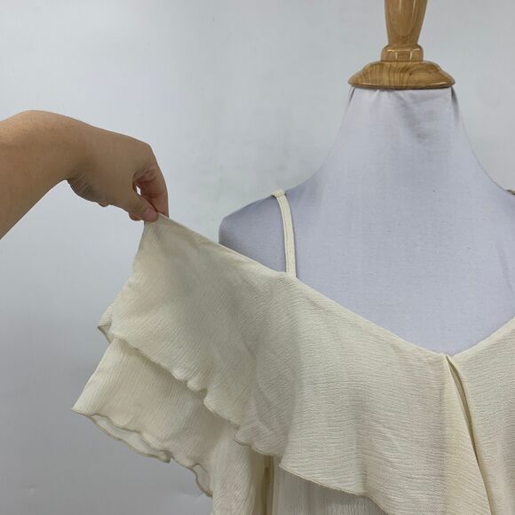 One The Land Tank Top Womens S Small Ivory Ruffle Overlap Cold Shoulder Cami - Picture 3 of 14